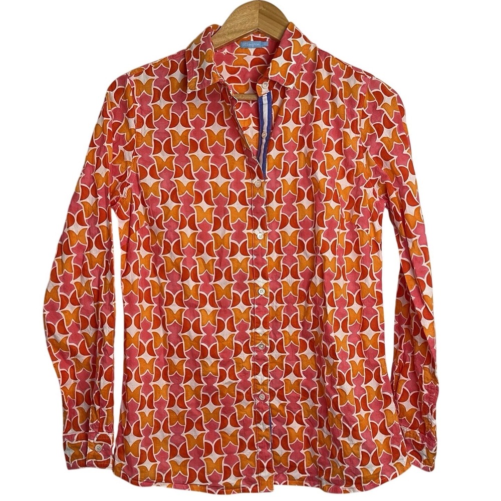 J. McLaughlin Pink Orange‎ Geometric Beachy Summer Print Button Down Shirt XS